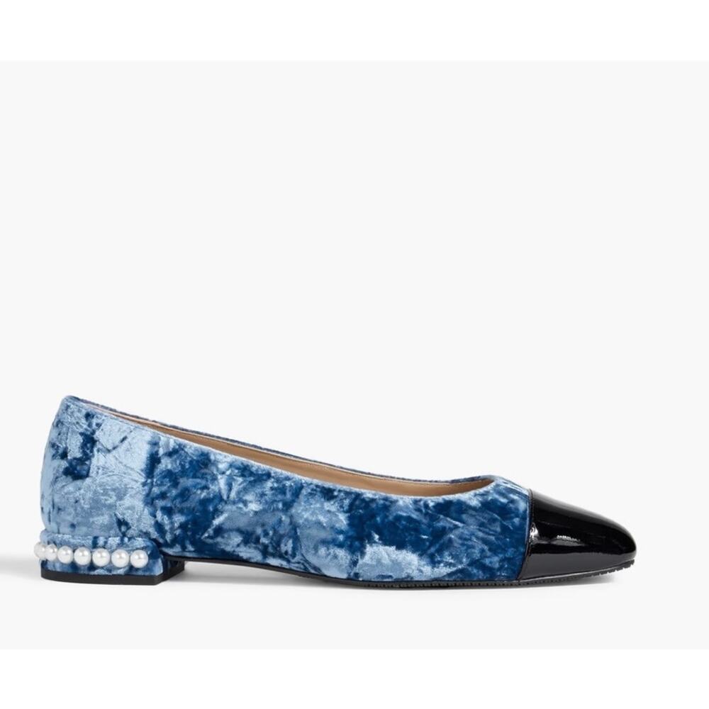 Stuart Weitzman Pearl Indigo Velvet Patent Cap Toe Ballet Flats 8.5 B NIB